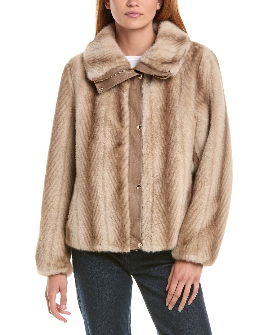 Via Spiga Faux Fur Bomber Jacket In Brown