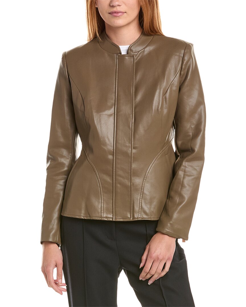 Via Spiga Peplum Faux Leather Jacket In Brown