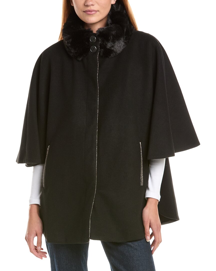 Via Spiga Button Front Collar Cape In Black