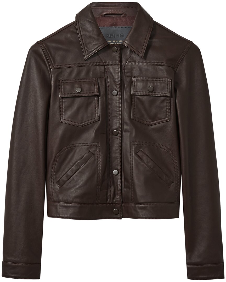 Reiss Ely Sheep Leather Trucker Jacket In Red