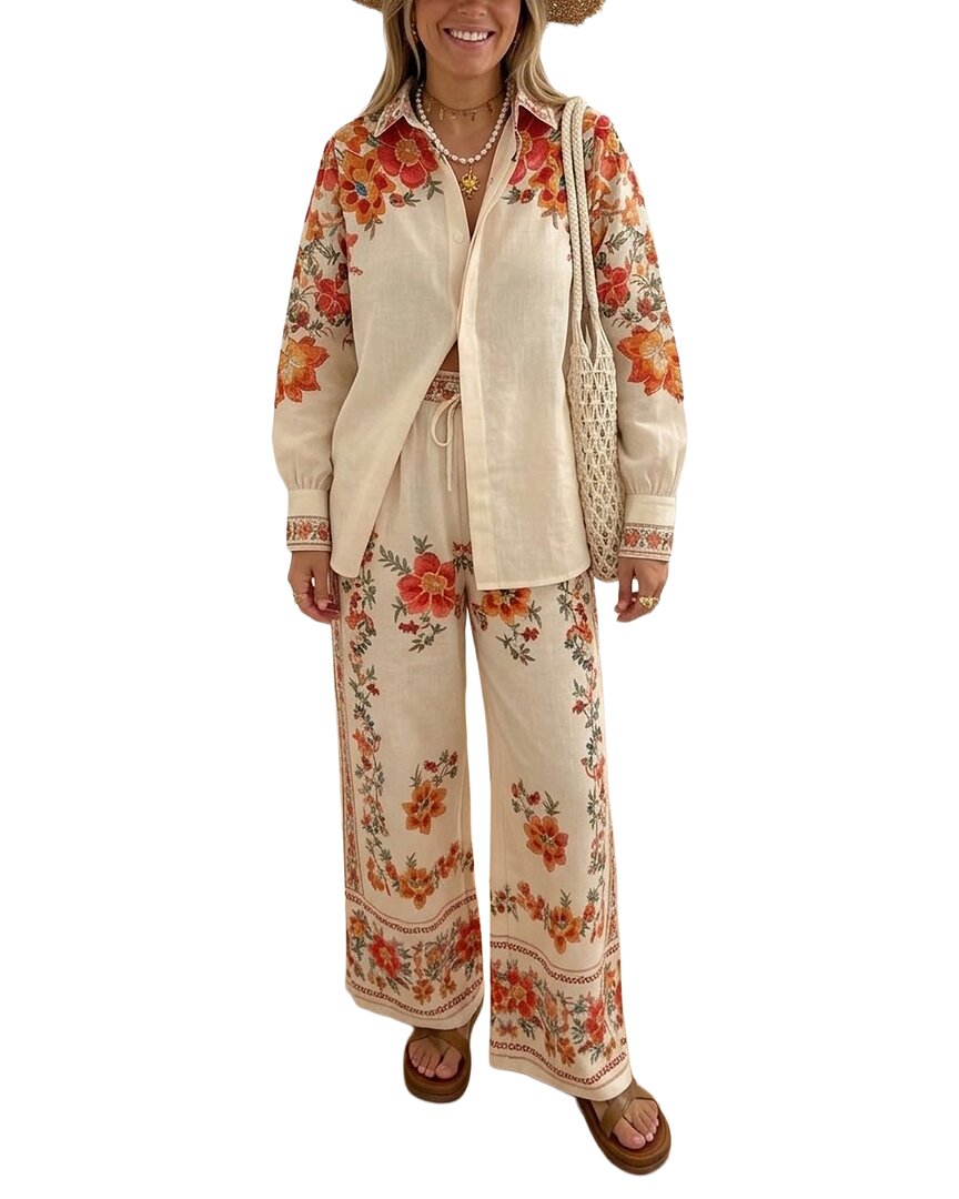 Amina Glam 2pc Blouse & Pant Set In Neutral
