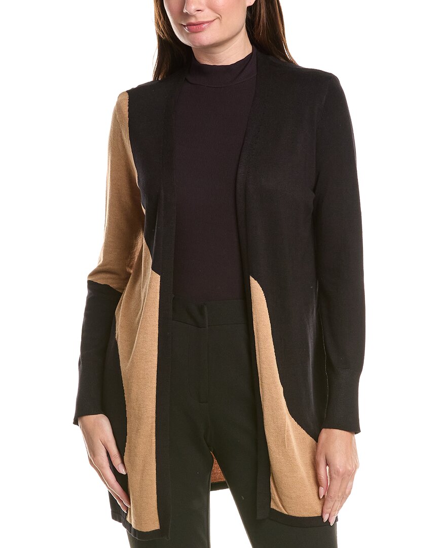 T Tahari Open Front Colorblock Long Cardigan In Black