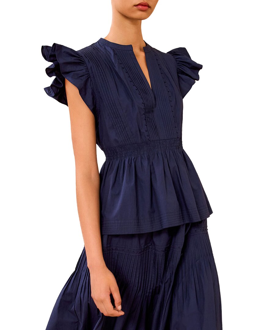 Ulla Johnson Luise Flutter Sleeve Top In Blue