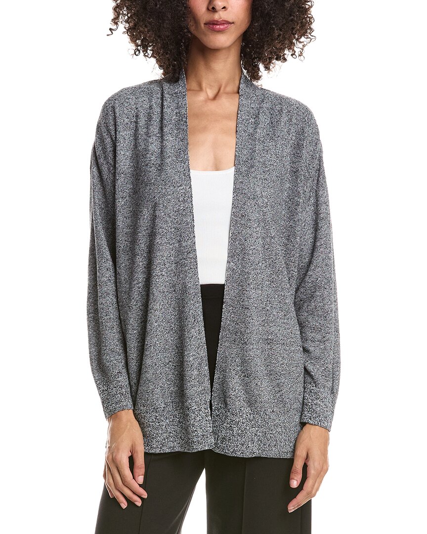 Eileen Fisher Long Linen-blend Cardigan In Blkwh