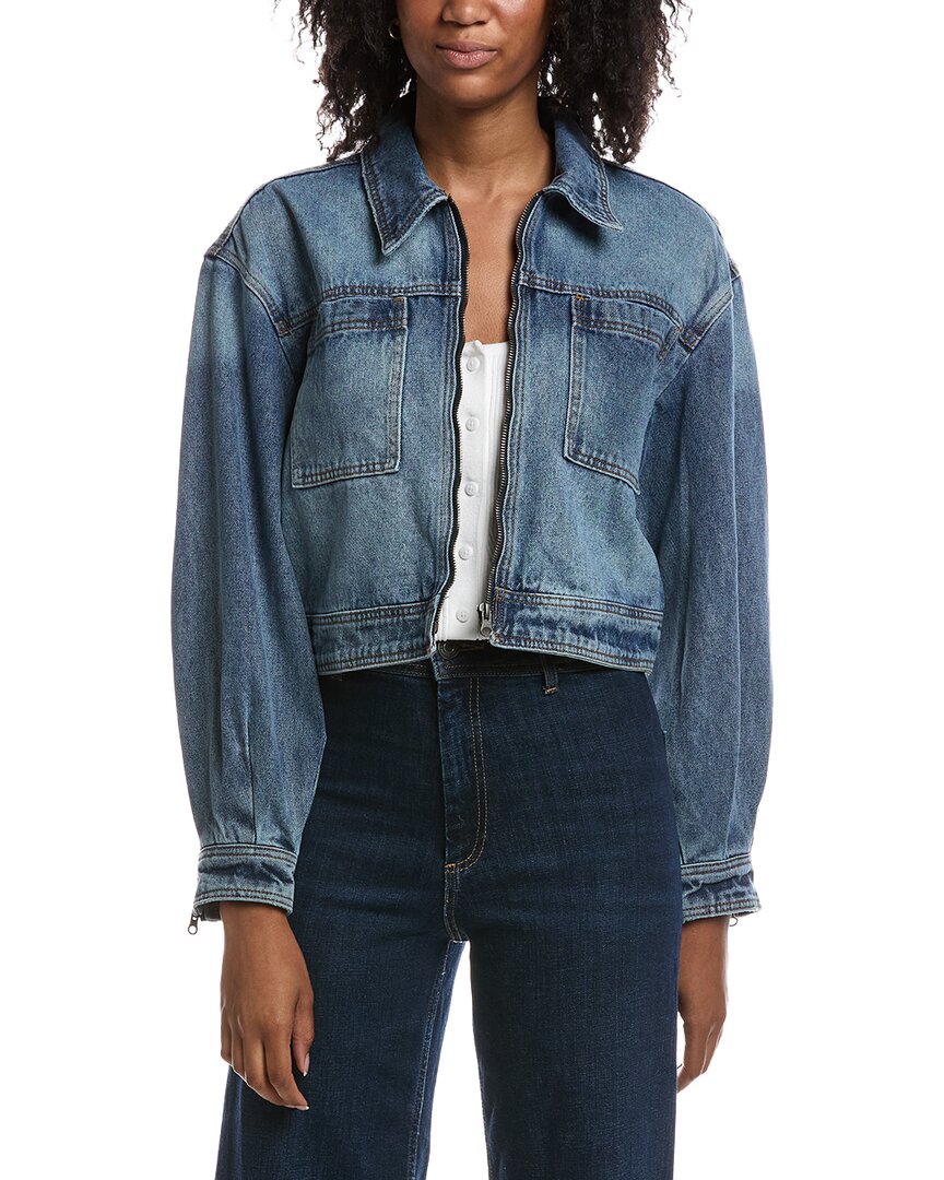 Current Elliott Current/elliott Blouson Sleeve Cropped Zip Up Denim Jacket In Blue