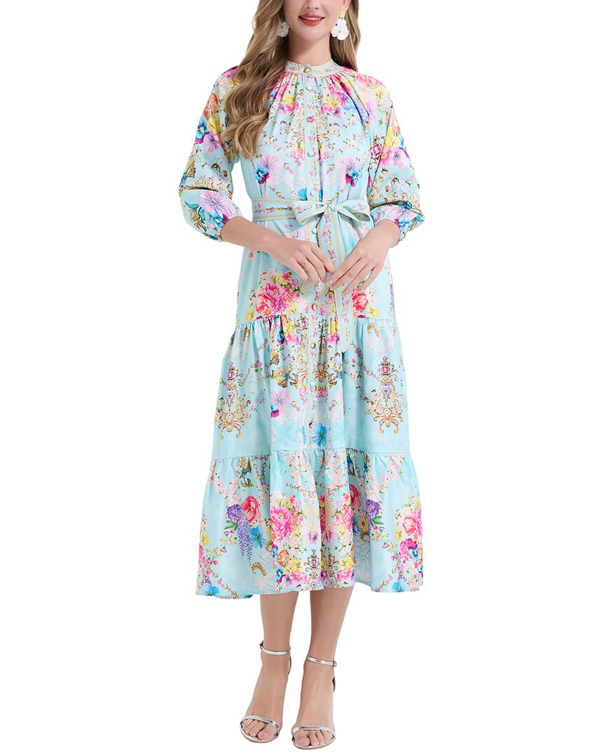 Kaimilan Midi Dress In Blue & Multicolor Print