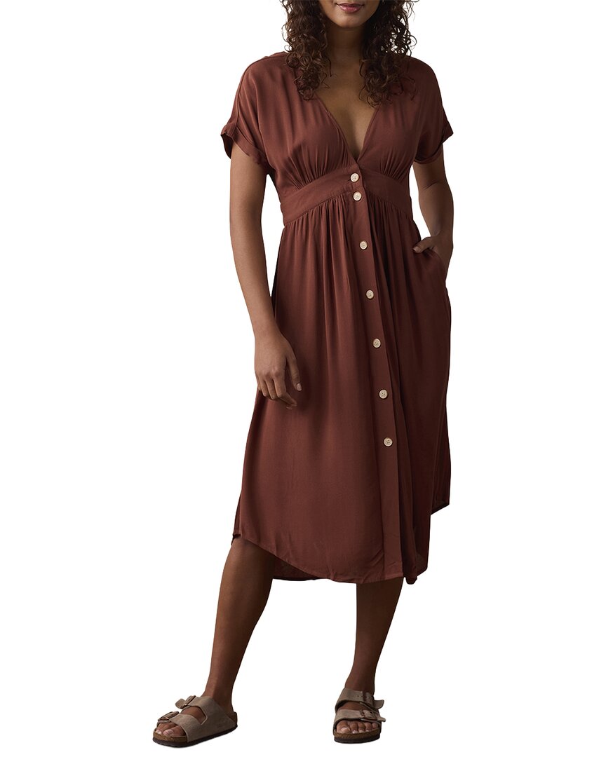 The Normal Brand Deep V Button-thru Dress In Grey