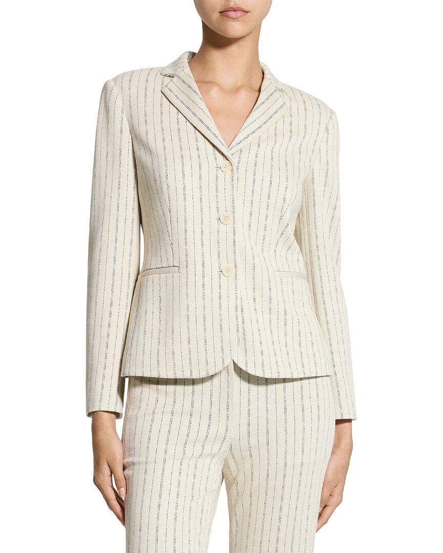 Theory Shrunken Three-button Blazer In Striped Crepe Jersey In White