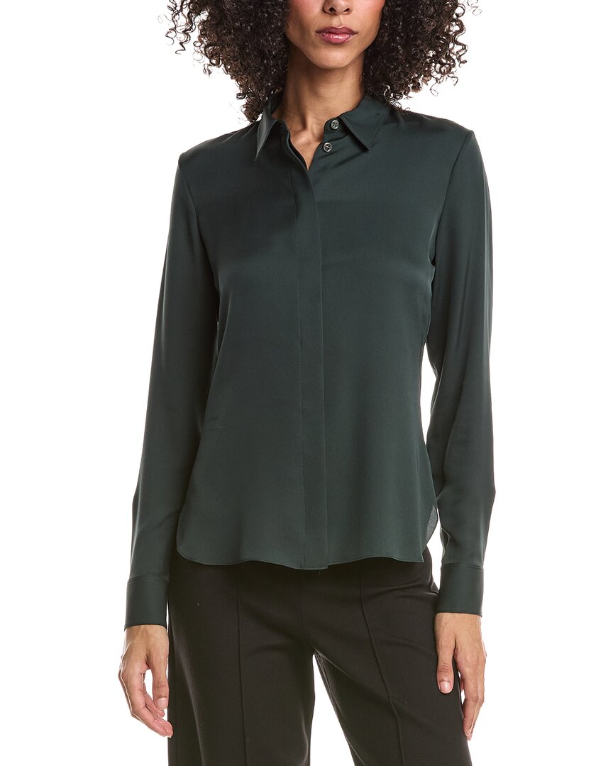 Theory Classic Fitted Silk Shirt In 2ob-rich Green