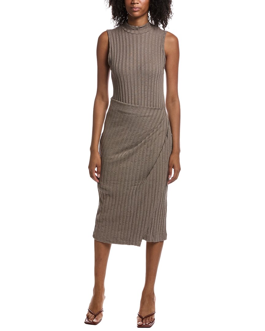 Michael Stars Alaia Mock Neck Midi Dress In Brown