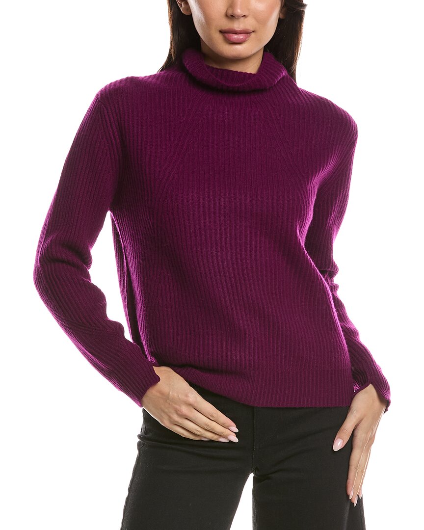 Forte Cashmere Fashioned Rib Funnel Neck Cashmere Sweater In Purple