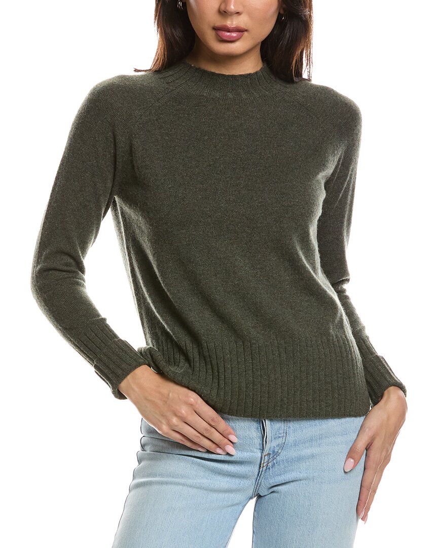 Forte Cashmere Hi Low Rib Trim Funnel Neck Cashmere Sweater In Green