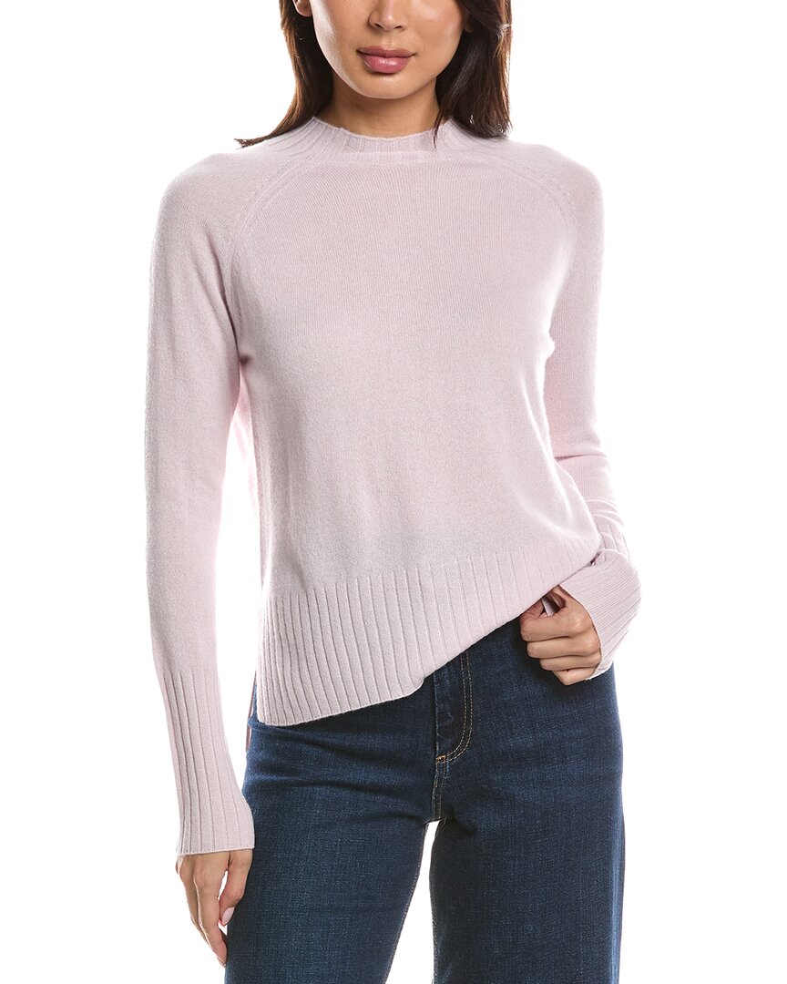 Forte Cashmere Hi Low Rib Trim Funnel Neck Cashmere Sweater In Pink