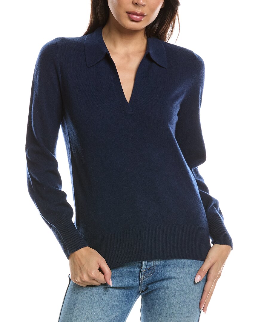 Forte Cashmere Split Neck Cashmere Polo Sweater In Navy