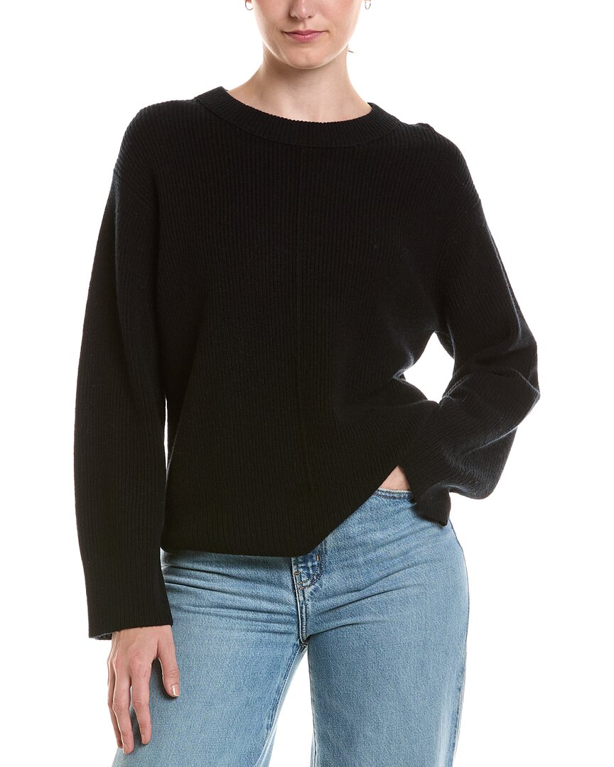 Forte Cashmere Rib Easy Crewneck Cashmere Sweater In Black