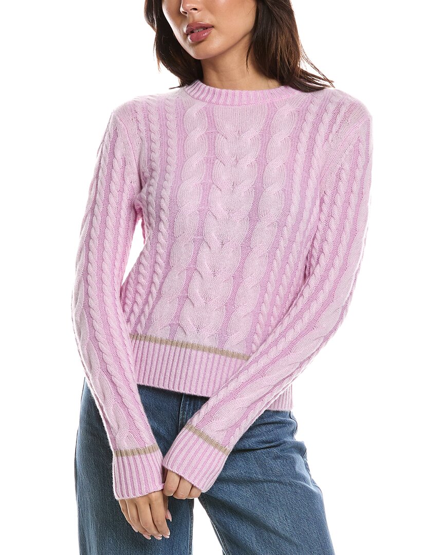 Forte Cashmere Tipped Plaited Cable Crewneck Cashmere Sweater In Pink