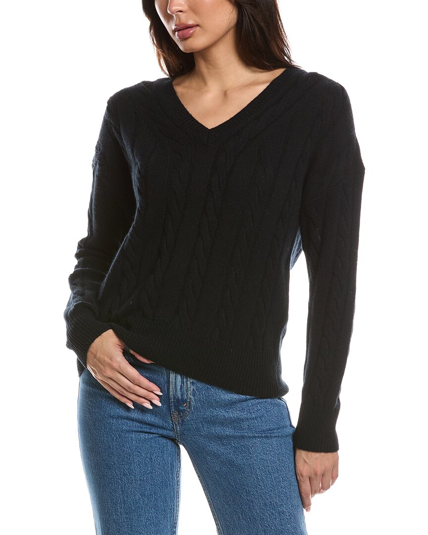 Forte Cashmere Fashioned Cable V-neck Cashmere Sweater In Black