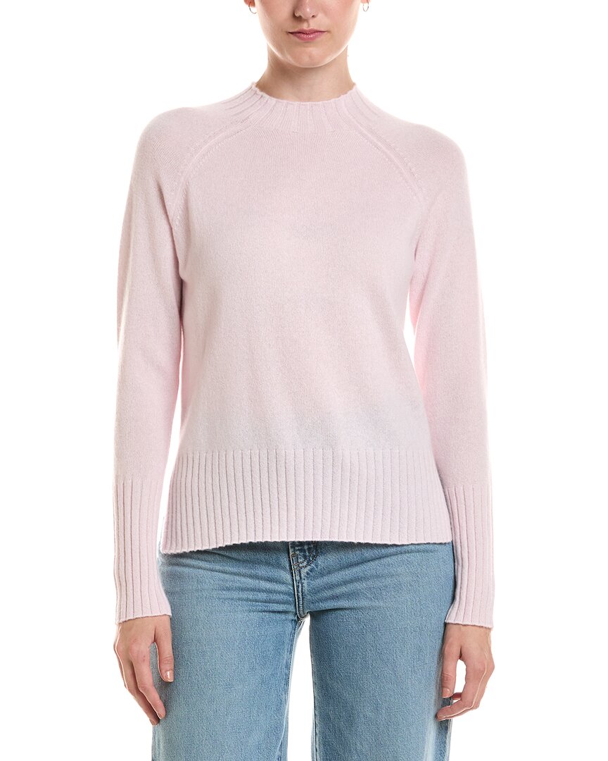Forte Cashmere Rib Trim Hi Low Funnel Neck Cashmere Sweater In Pink
