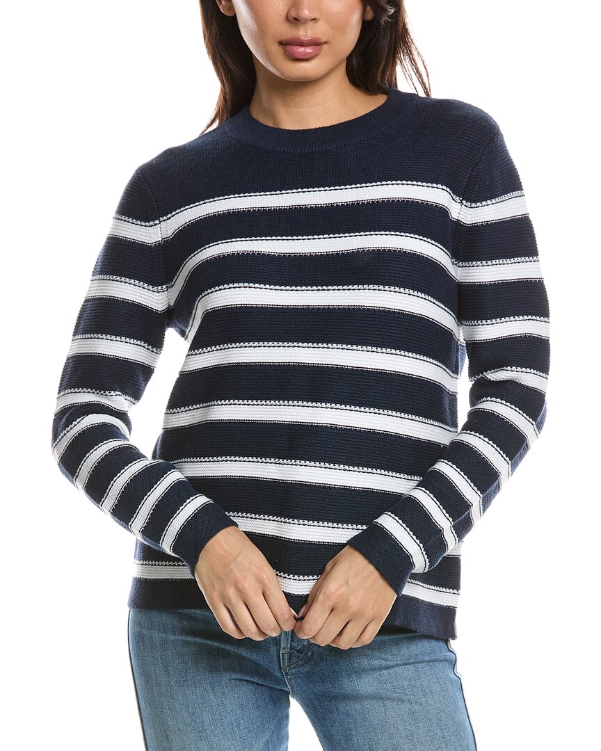 Forte Cashmere Stripe Crewneck Sweater In Navy