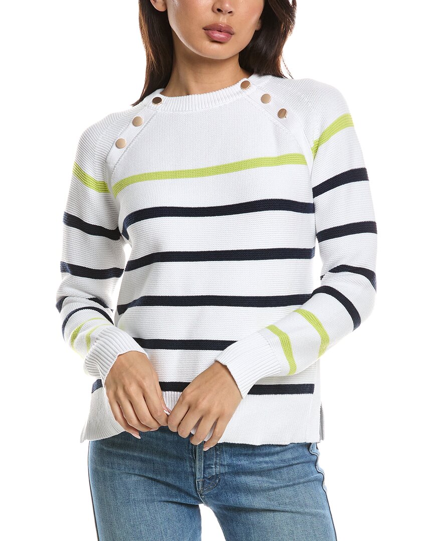 Forte Cashmere Wide Sleeve Button Shoulder Sweater In White