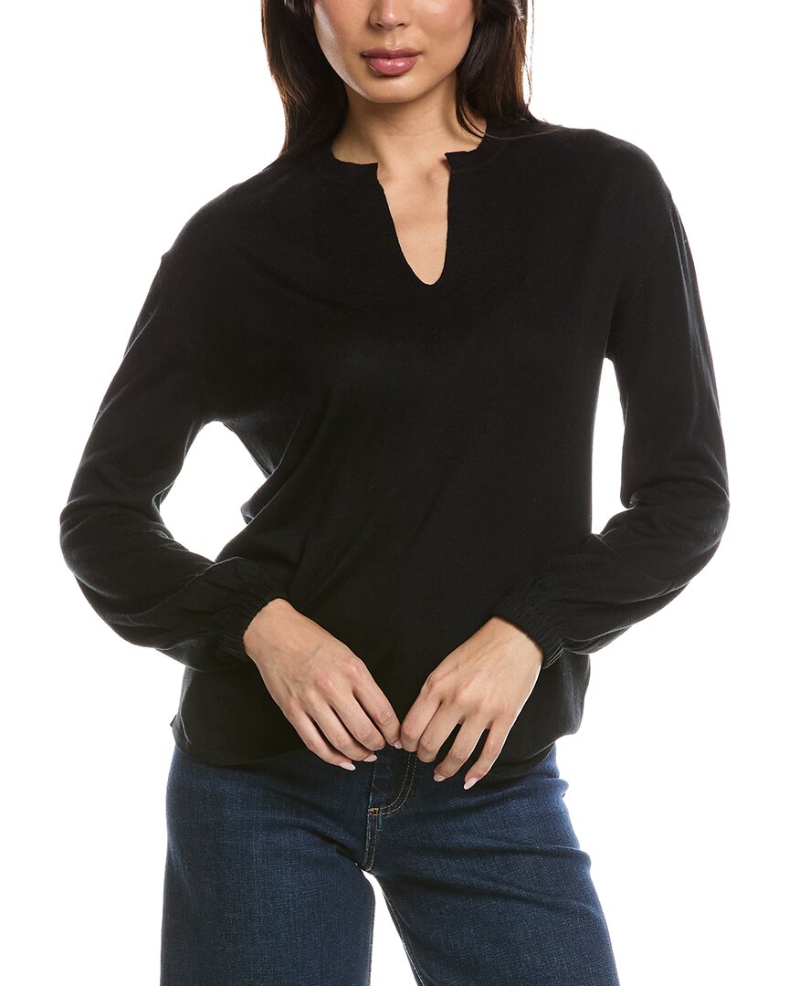 Forte Cashmere Split Neck Silk & Cashmere-blend Sweater In Black