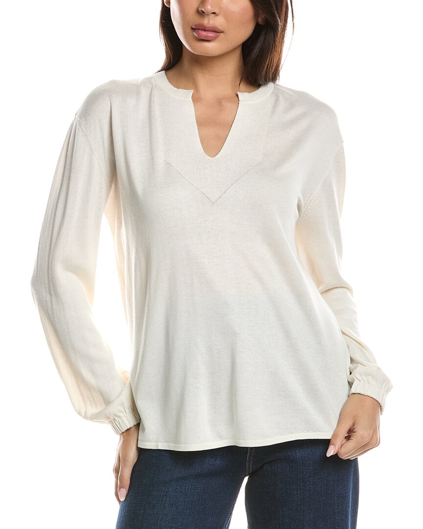 Forte Cashmere Split Neck Silk & Cashmere-blend Sweater In White