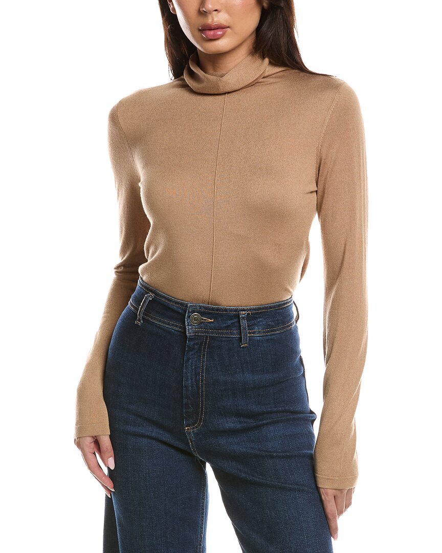 Forte Cashmere Long Sleeve Seamed Funnel Neck Silk & Cashmere-blend Sweater In Brown