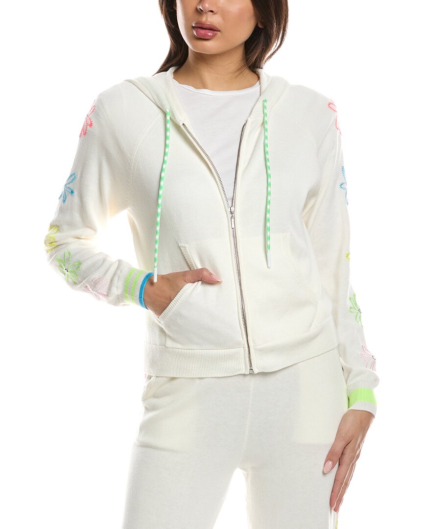 Wispr Floral Embroidery Silk-blend Hoodie In White