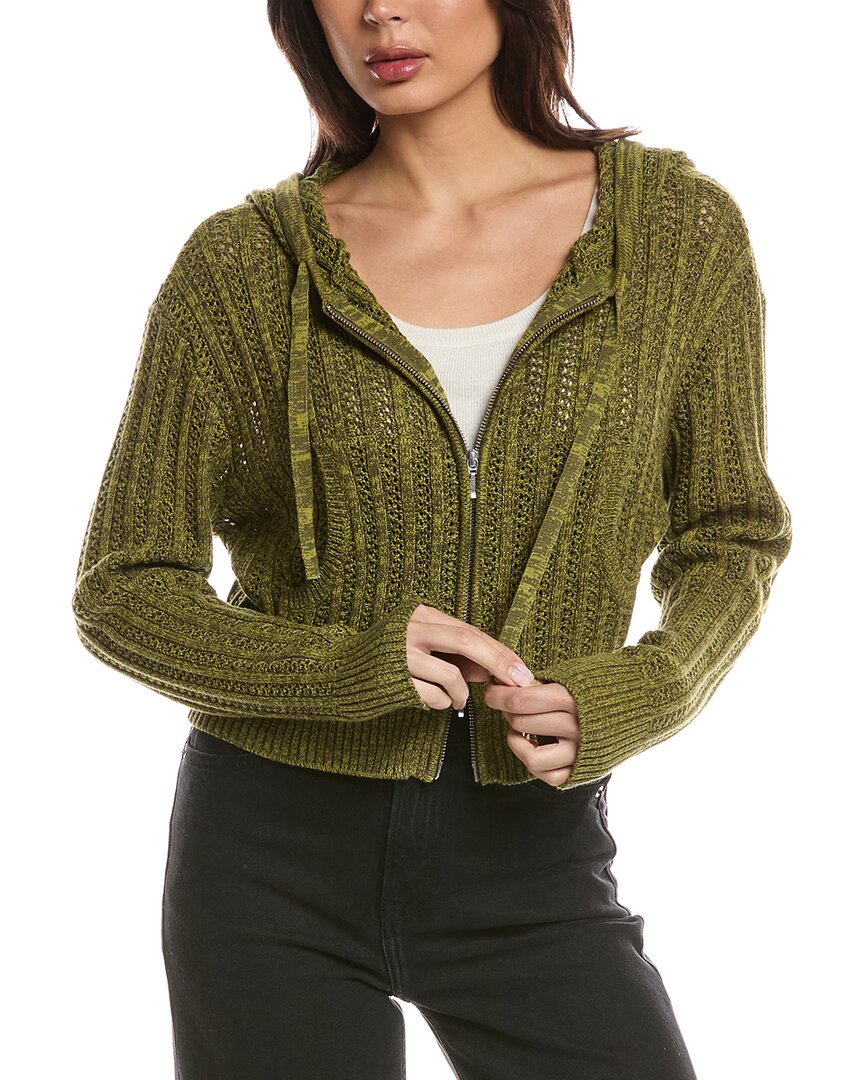 Wispr Twist Yarn Ladder Stitch Cropped Hoodie In Green