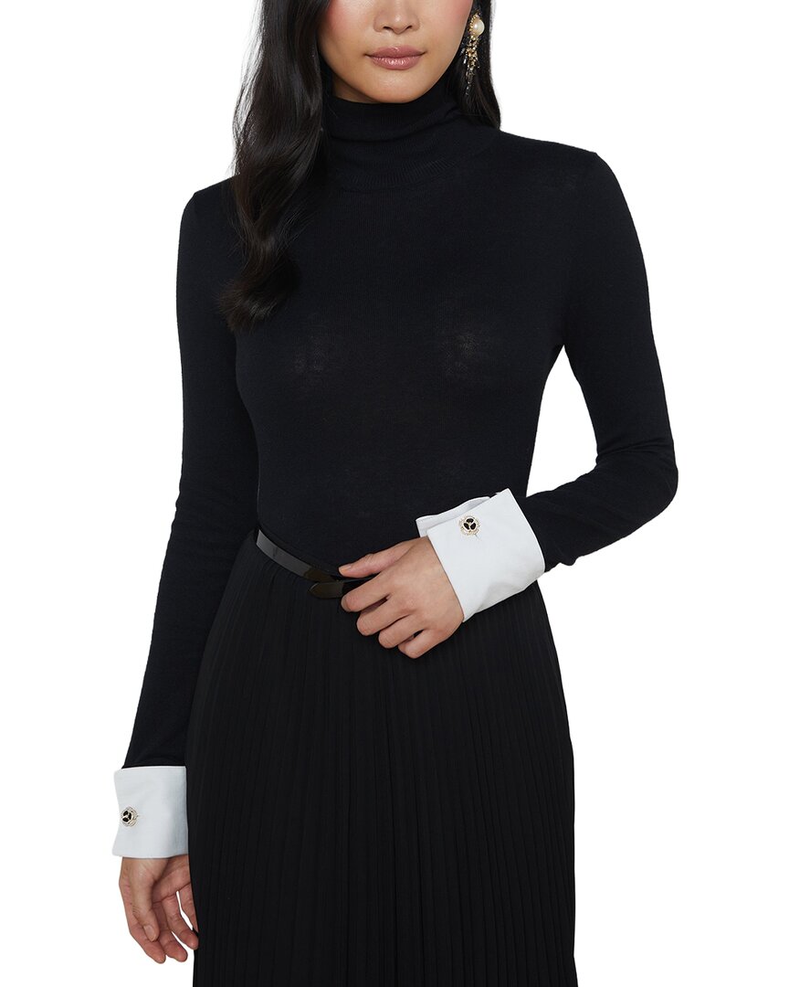 L'agence Flora Poplin Cuff Sweater In Bkwt-black/white