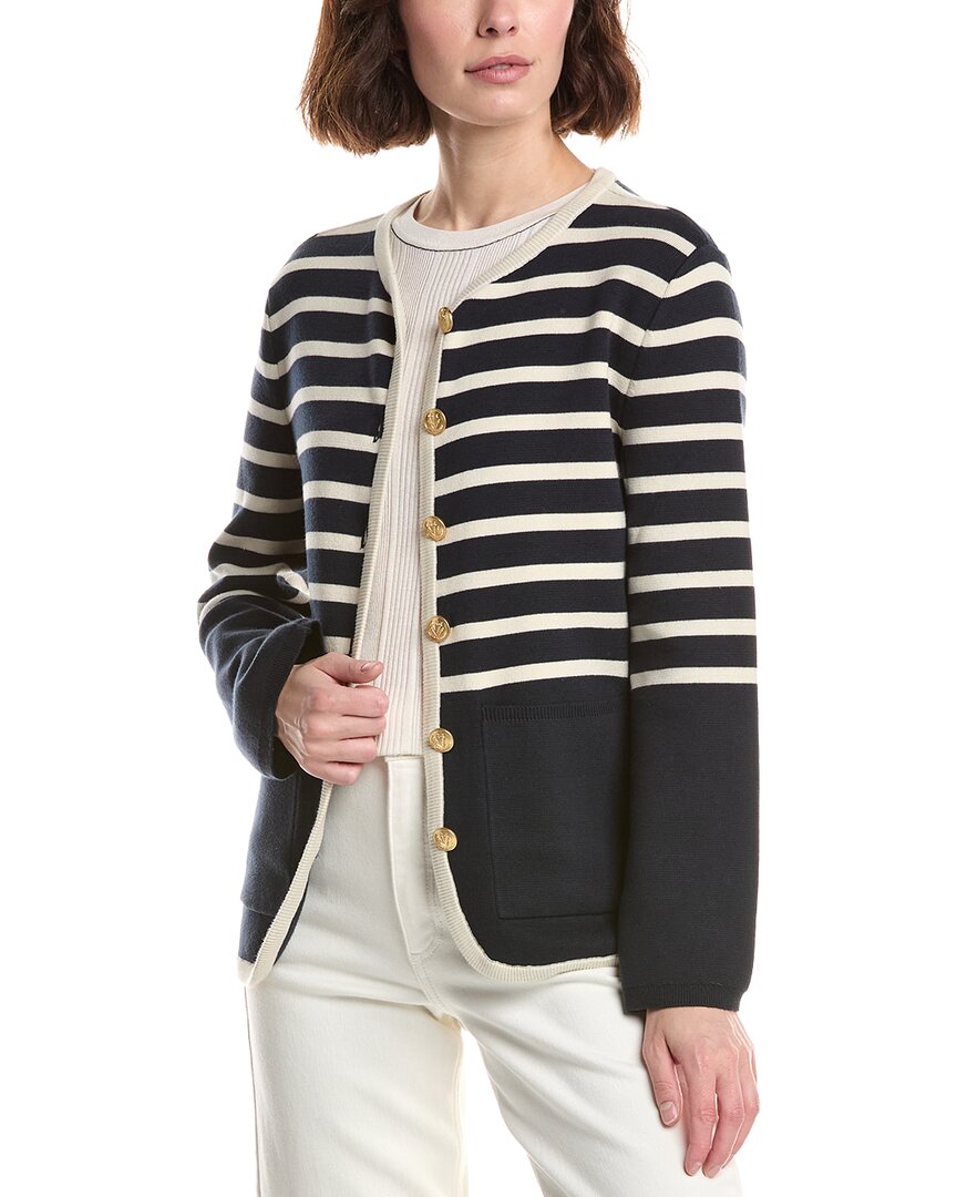 Rag & Bone Dee Stripe Long Cardigan In Navy