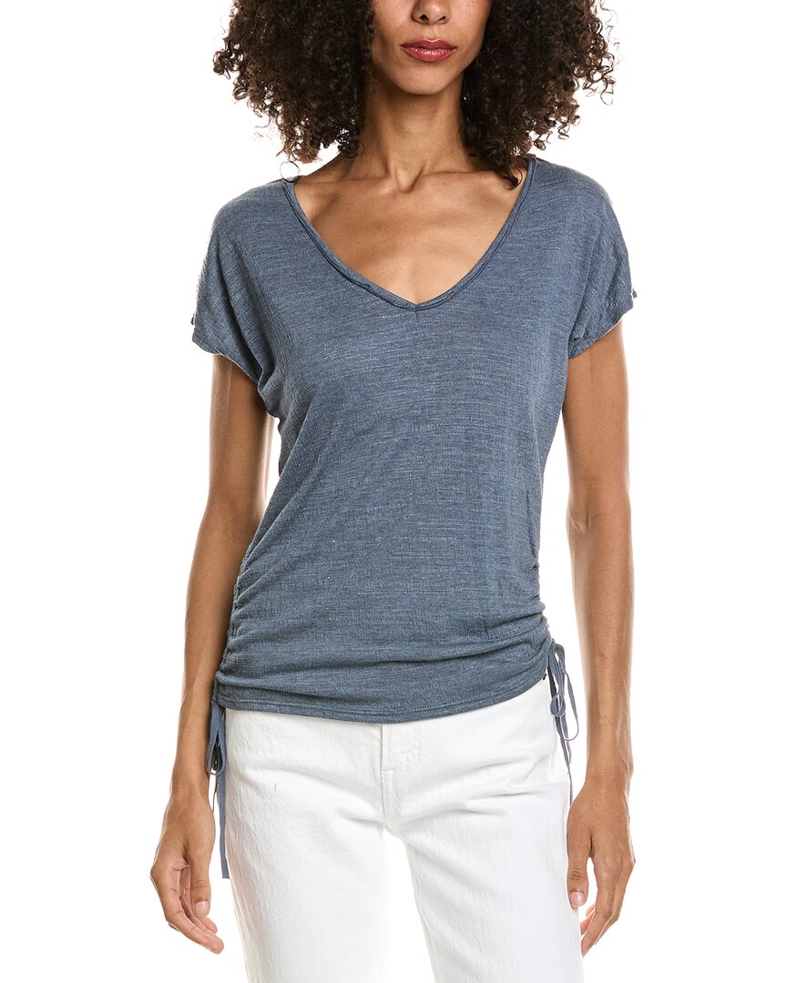 Max Studio Side Cinched V-neck Top In Blue
