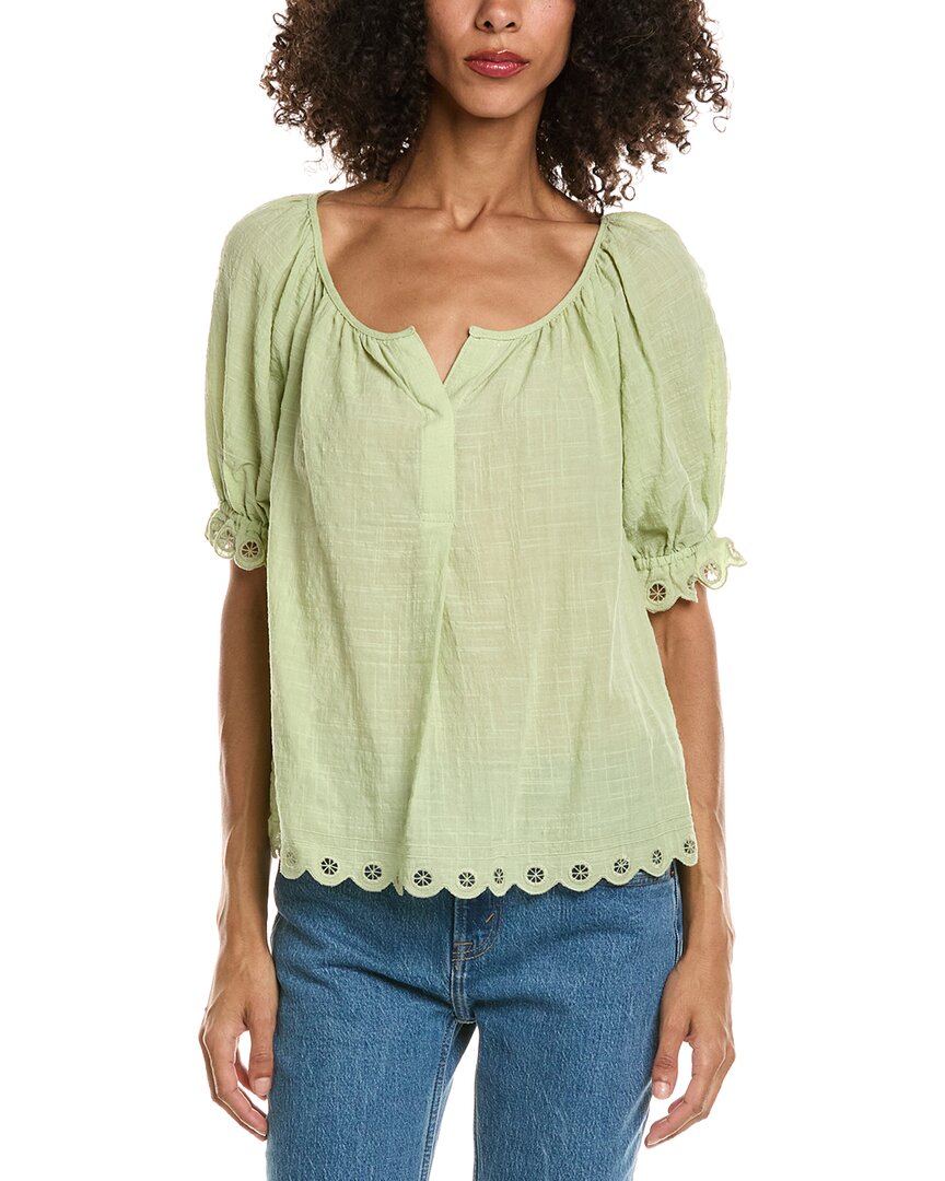 Max Studio Scallop Edge Bubble Sleeve Blouse In Green