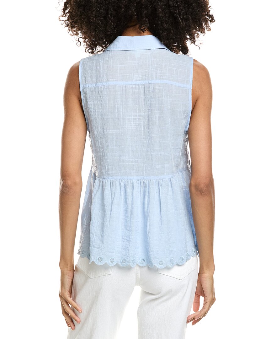 Max Studio Scallop Edge Half Placket Blouse In Blue