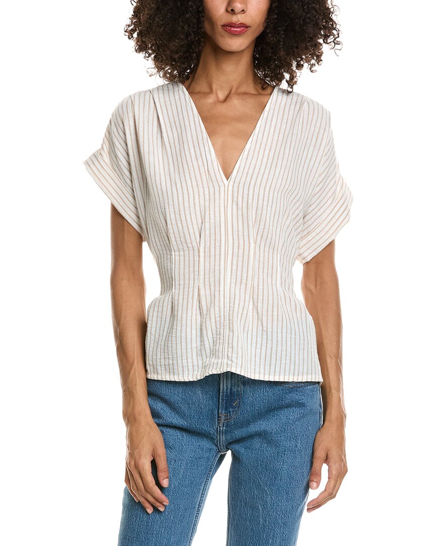 Max Studio Short Sleeve Pleat Front Blouse In Neutral