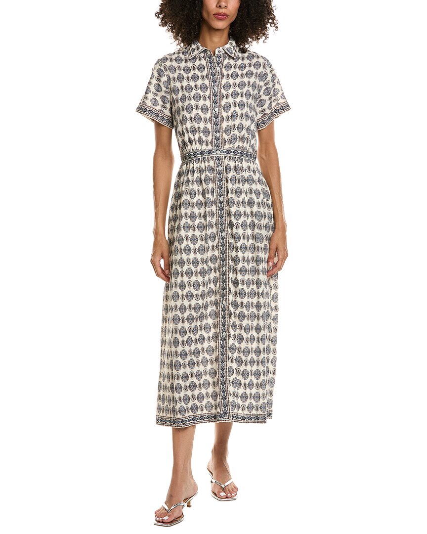 Max Studio Short Sleeve Button Front Midi Dress In White