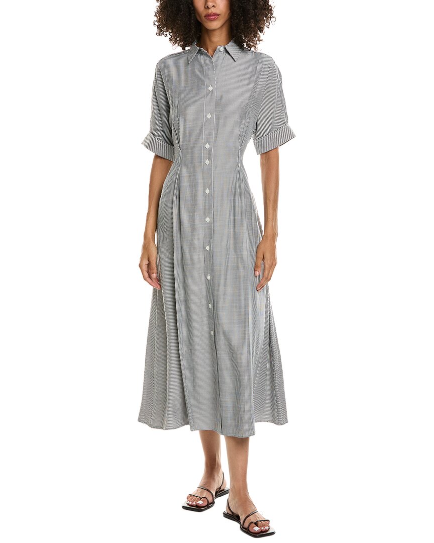 Max Studio Elbow Sleeve Front Pleat Shirtdress In White