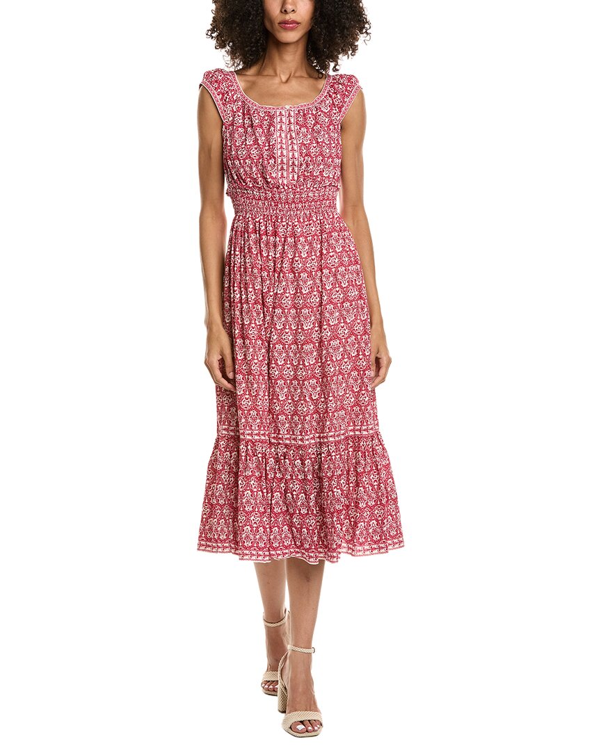 Max Studio Cap Sleeve Tiered Midi Dress In Multi