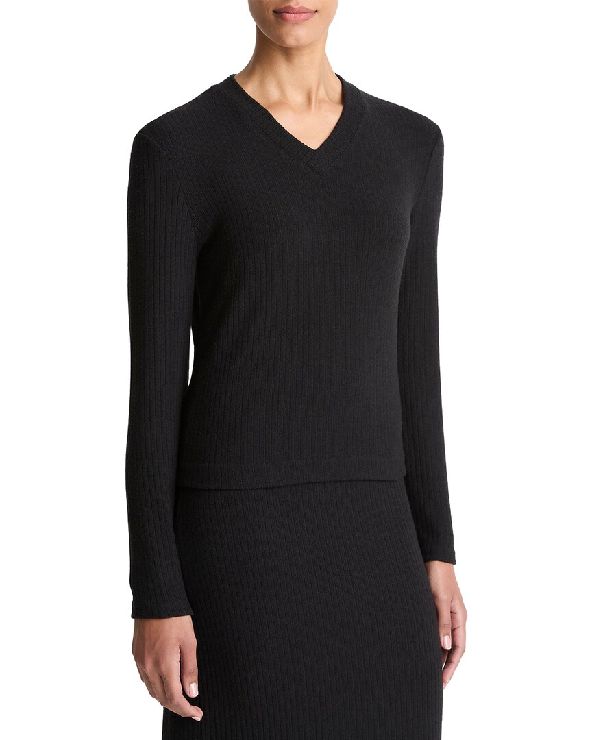 Vince Cozy High V-neck Sweater In Black
