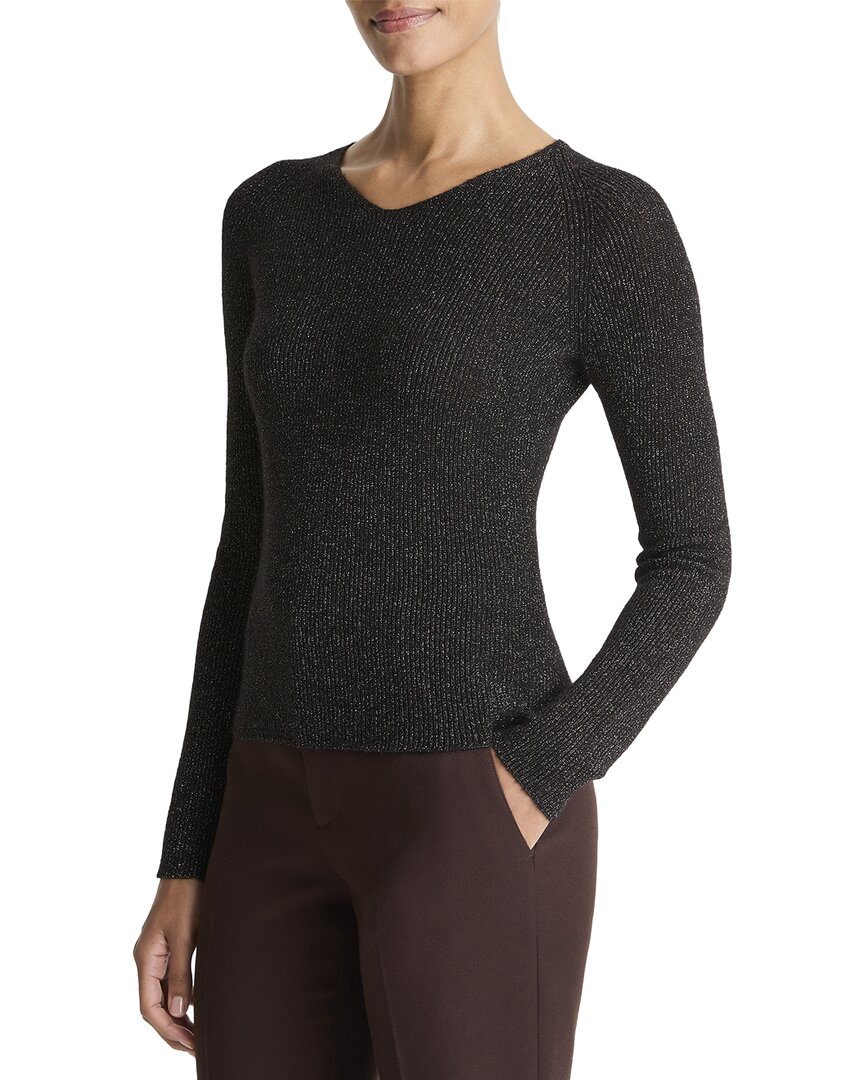 Vince Metallic High V-neck Alpaca & Wool-blend Sweater In Black