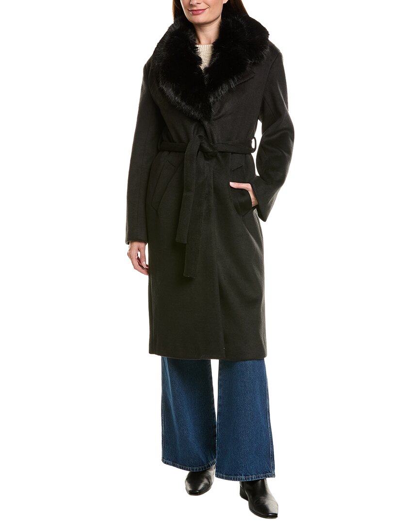 Lamarque Faux Fur Collar Coat In Black