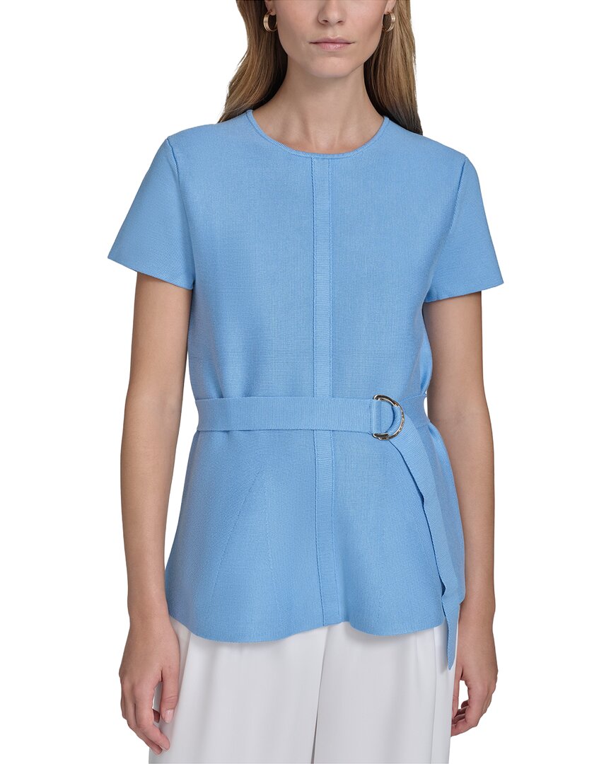 Halston Short Sleeve Belted Sweater In Yellow