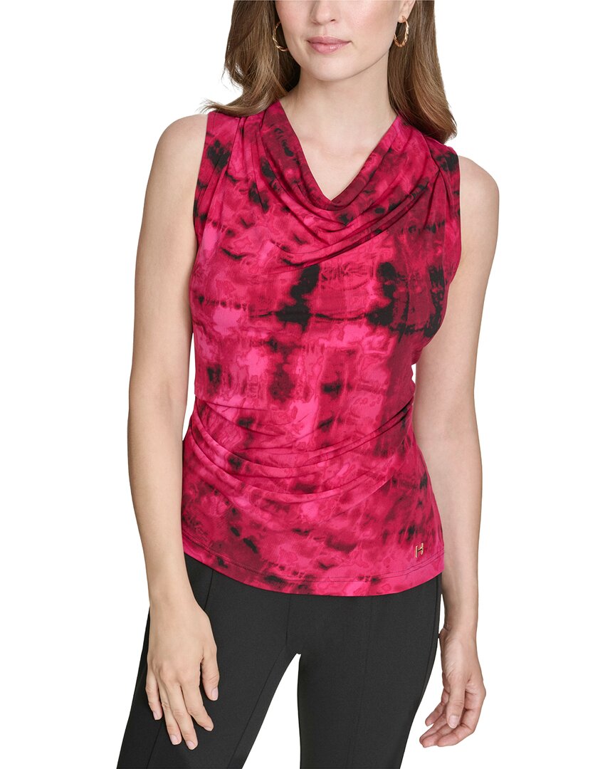 Halston Printed Cowl Neck Jersey Top