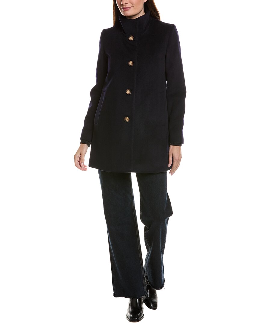 Fleurette Stand Collar Wool-blend Car Coat In Navy