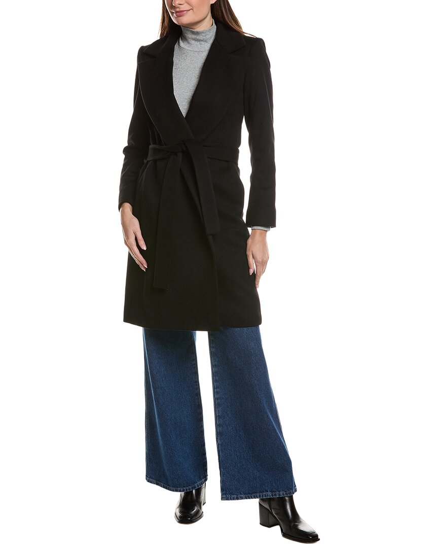 Fleurette Notch Collar Wool Wrap Coat In Black