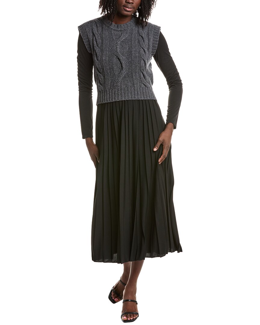 Max Mara Weekend  Ebro Twofer Wool Midi Dress In Black