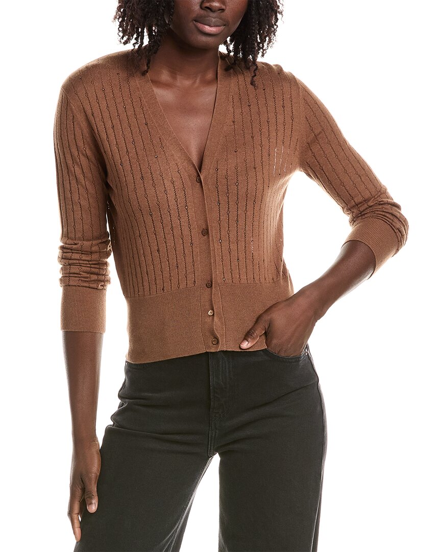 Max Mara Studio Nogara Silk & Wool-blend Cardigan In Brown