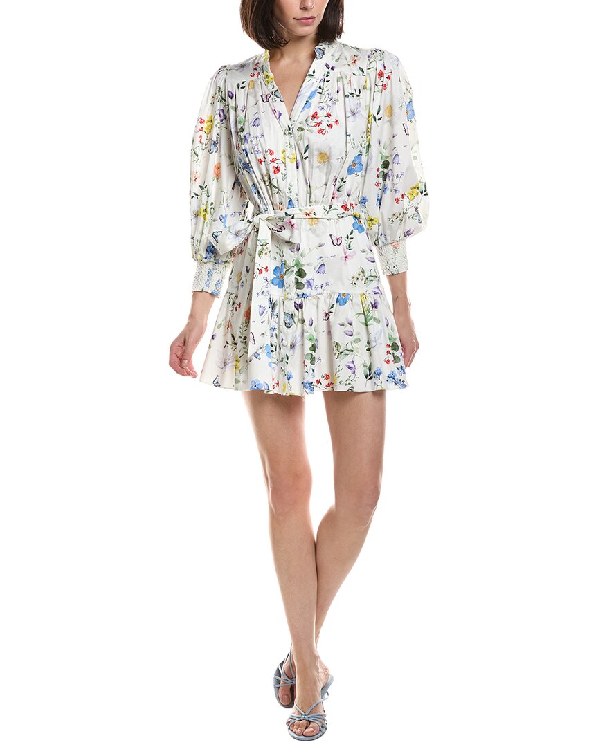 Alice And Olivia Alice + Olivia Cora Voluminous Tiered Mini Shirtdress In White