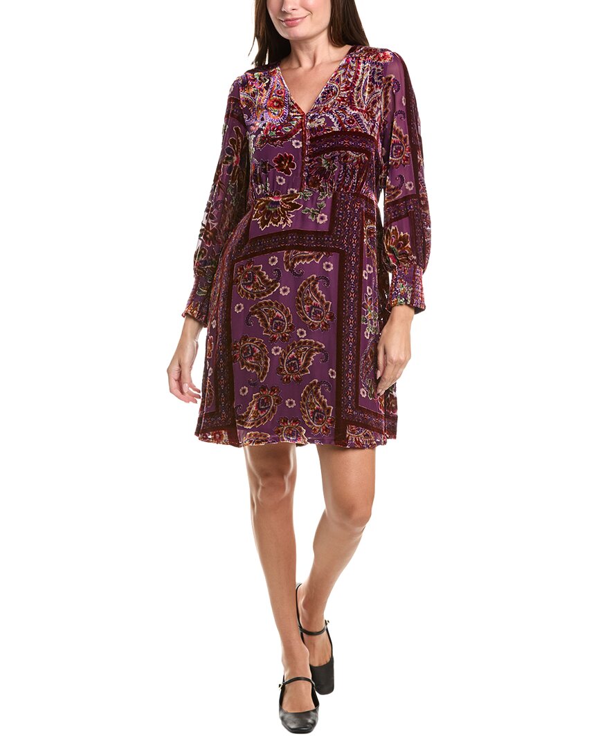 Johnny Was Kinney Burnout Silk-blend Mini Dress In Purple