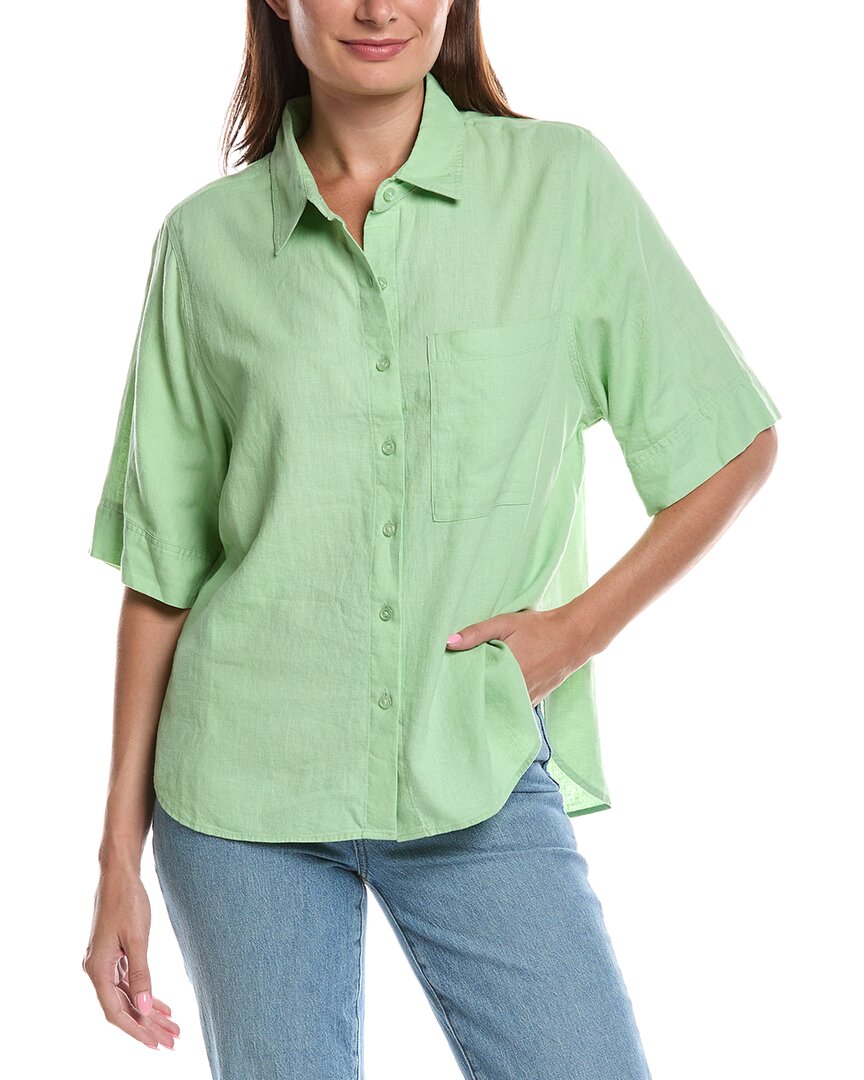Z Supply Expedition Button-up Linen-blend Blouse In Green